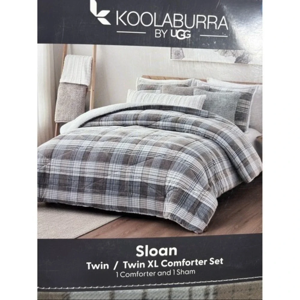 Koolaburra UGG Sloan Twin/Twin XL Comforter Set Plaid Gray & White 68